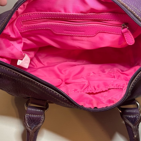 Isaac Mizrahi Purple Pebble Leather Convertible Crossbody or Double Handle Bag - Picture 7 of 11